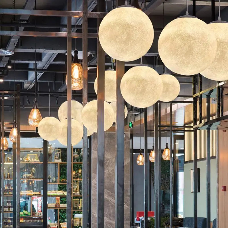 Nordic Internet-famous Chandelier Bar Atmosphere Light for Living Room Planet Moon Hanging Chandelier Middle LED Iron 2-Year