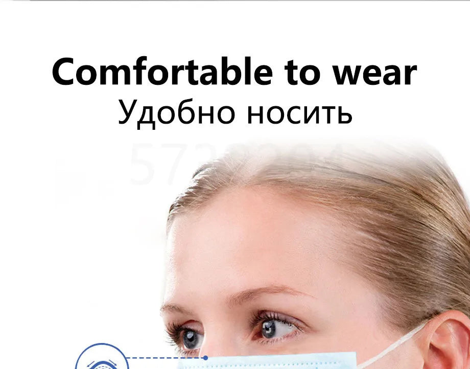 10/50/100/200PCS Disposable Mask Earloop Pink Bule Black White Mouth Masks 3 Layers Meltblown Non-Woven Breathable Face Mask