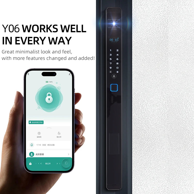 Straight Style Broken Bridge Aluminum  Ultra Narrow Ultra Thin Frame Face Recognition Palmprint Fully Automatic Smart Door Lock