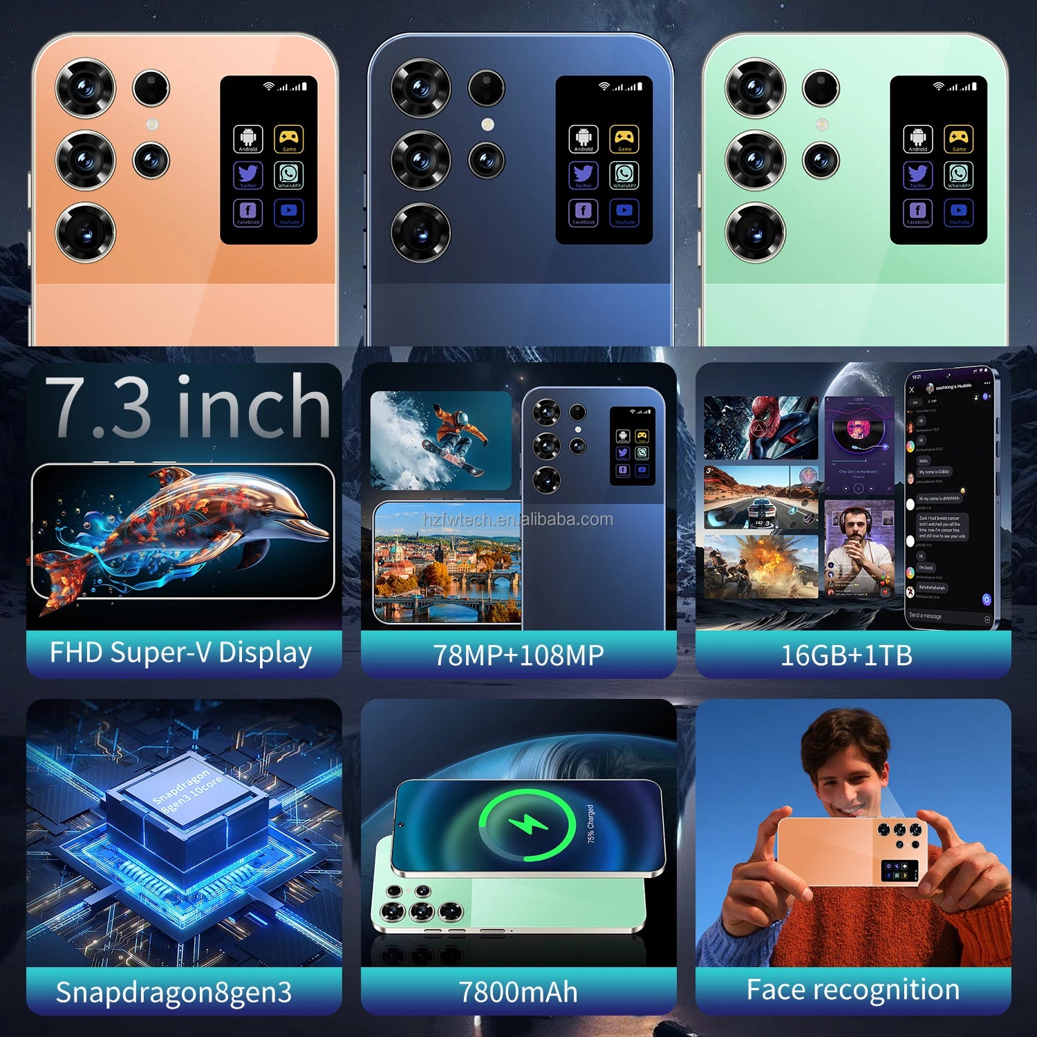 Hot Selling New S26 Ultra Mobile Phones 7.3-inch Android Smartphone Telephone Portable
