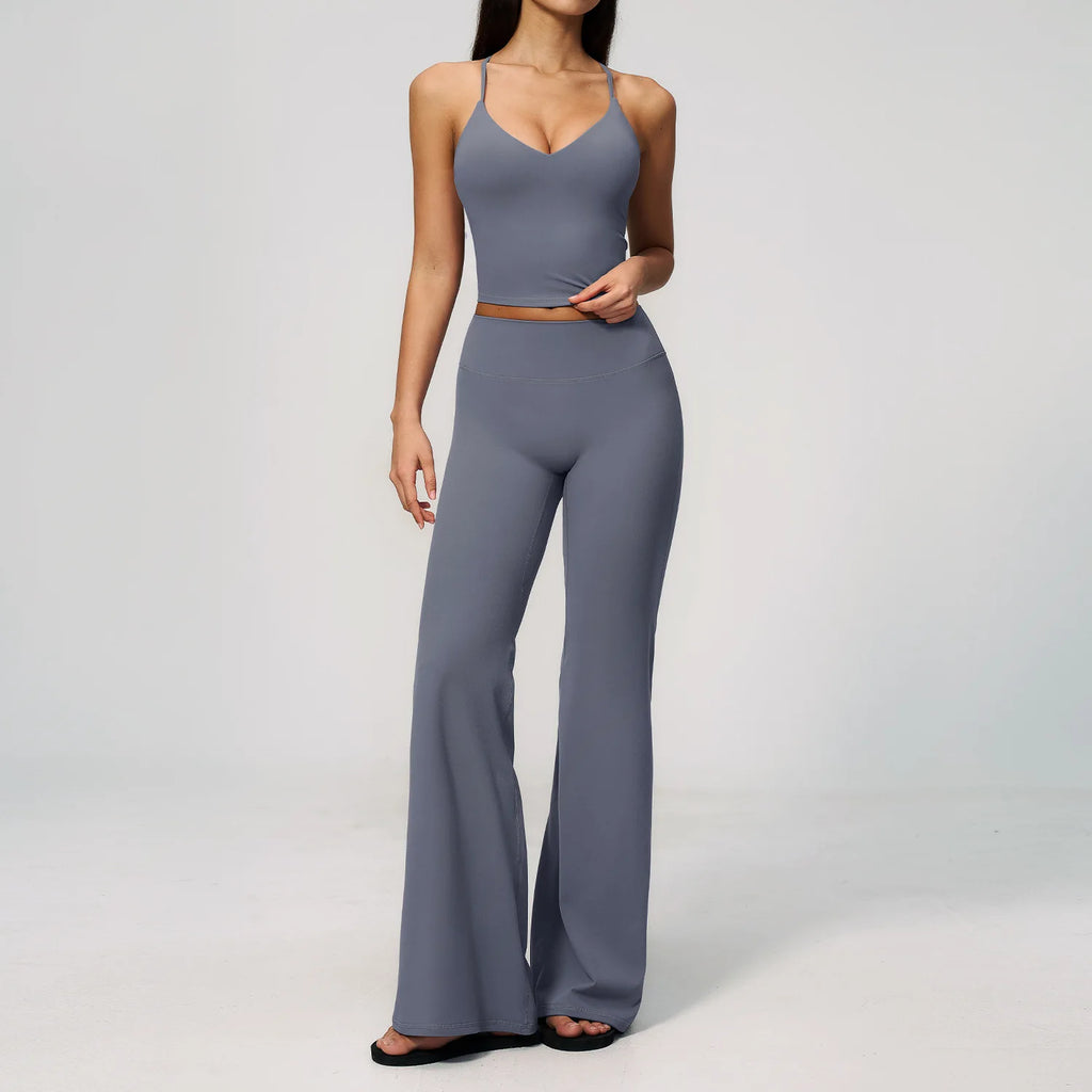 Women's Yoga Vest Top High-Waisted Quick-Drying Solid Casual Wide Leg Pants Running Outdoor Yoga 2-Piece Clothing Set