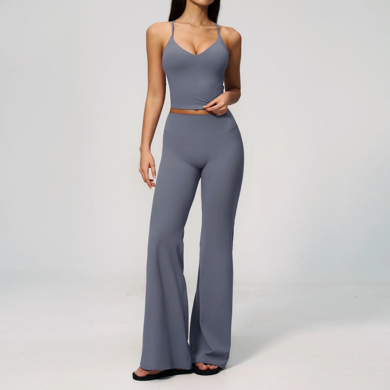 Women's Yoga Vest Top High-Waisted Quick-Drying Solid Casual Wide Leg Pants Running Outdoor Yoga 2-Piece Clothing Set