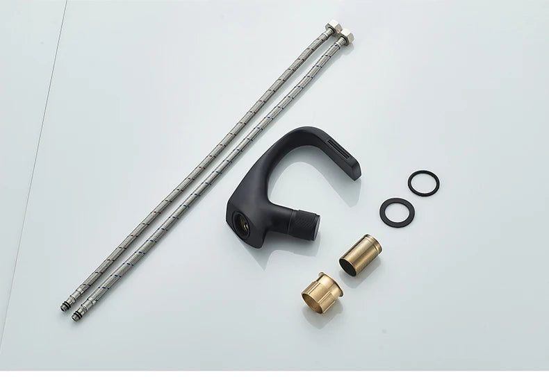 Black Faucet Bathroom Sink Faucets Hot Cold Water Mixer Crane Deck  Mounted Single Hole Bath Tap Chrome Finished ELM457