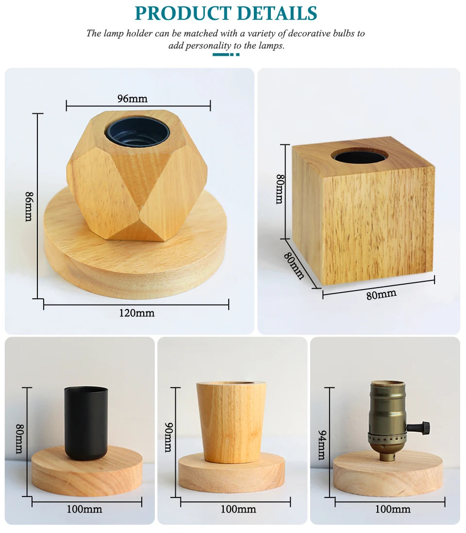 Modern Wood Table Lamps E27 Retro Desk Decora Light Indoor Art Lamp Living Room Bedroom Bedside Decoration Light Base EU Plug
