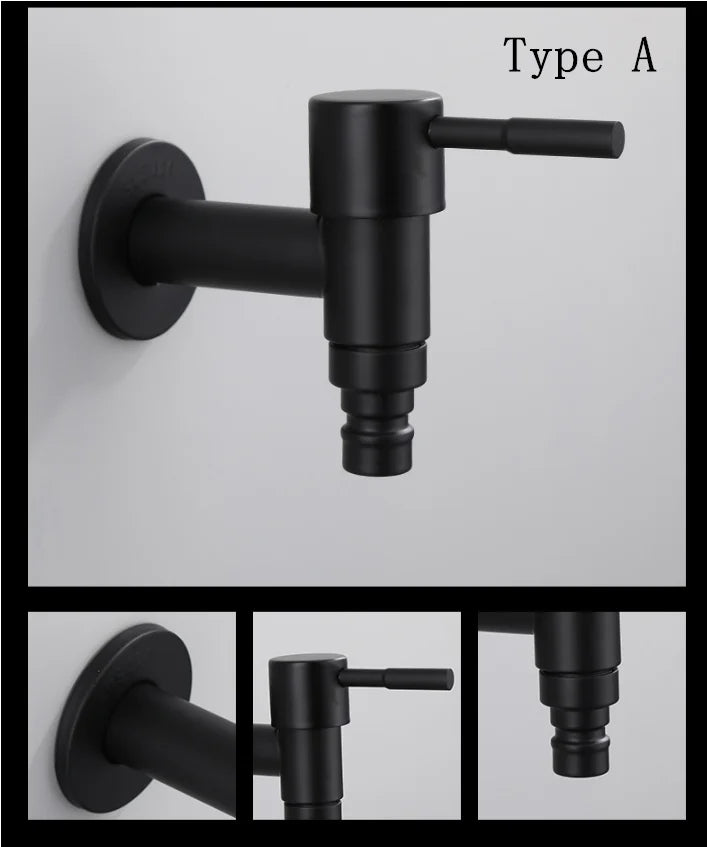 Wall Mounted Faucet Single Cold Sink Tap Black Water Tap for Bathroom Washing Machine Sink Mop Pool