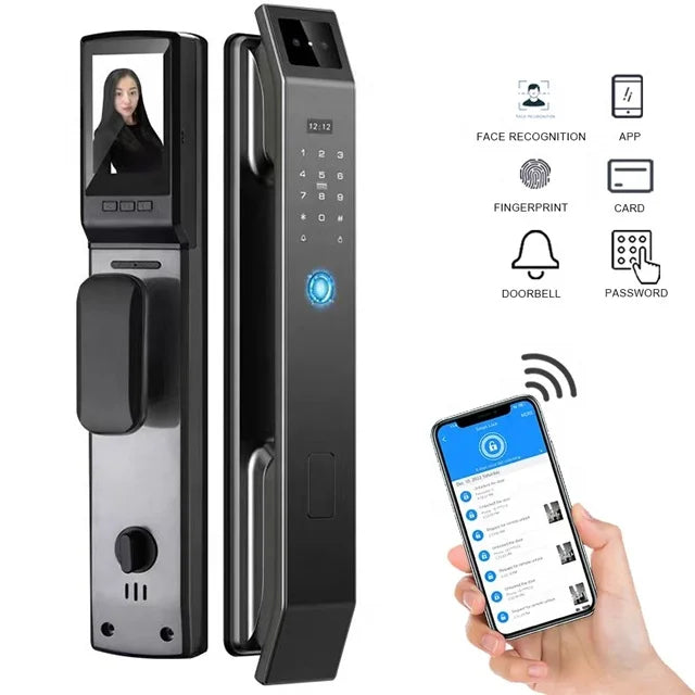Factory Price 3D Face Recognition Wifi Keyless Fingerprint App Remote Control Smart Door Lock With Camera