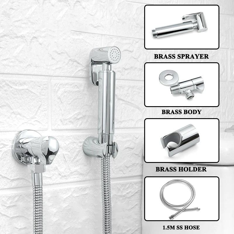 Shower Douche Toilet Bidet Sprayer Kit Chrome Polished Brass Bathroom Wall Mount Single Cold Valve Handheld Bidet Shattaf Set