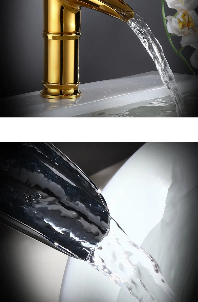 Bathroom Faucet Single Lever Waterfall Basin Faucet Brass Antique Hot and Cold bathroom Sink Mixer Wine Glass Style Taps