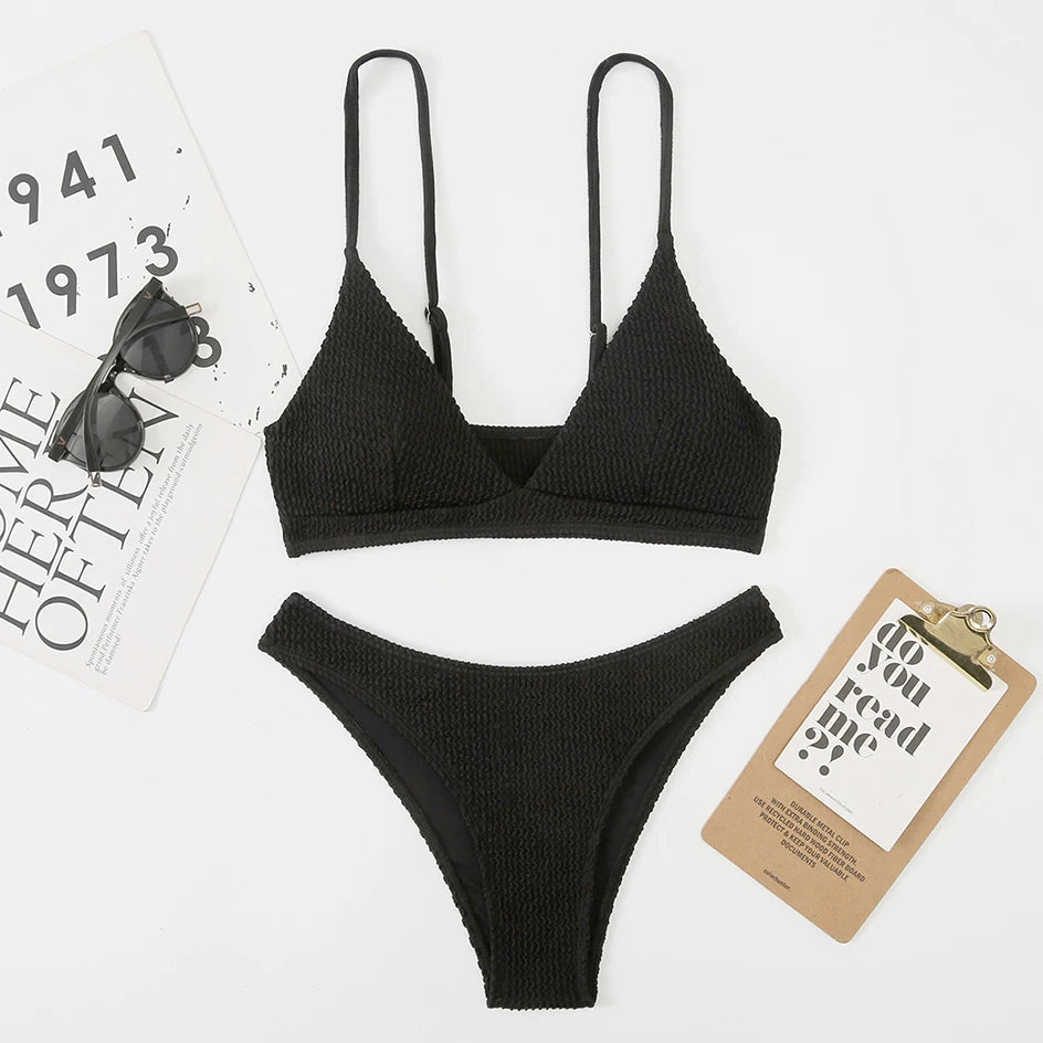 Bikini 2026 Women Swimsuit Sexy Swimwear Plain Rib Feminine Bikinis Set Thong Woman 2 Pieces Brazilian Bathing Suit Beach Wear