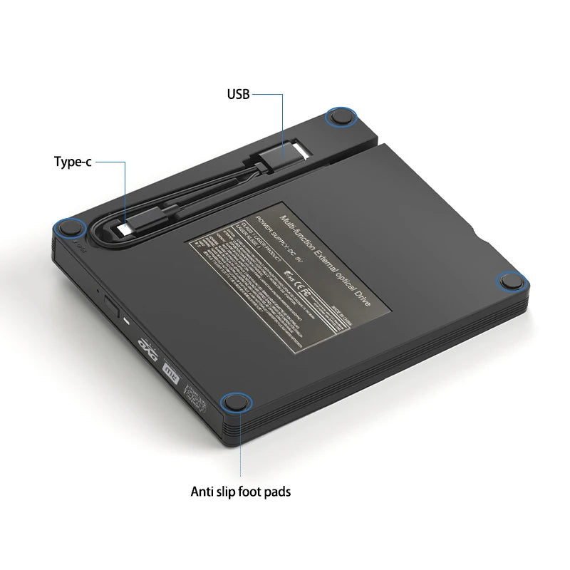 7 in 1 External Optical Drive DVD RW Burner with USB Type C Flash Drive & Card Reader for Laptop