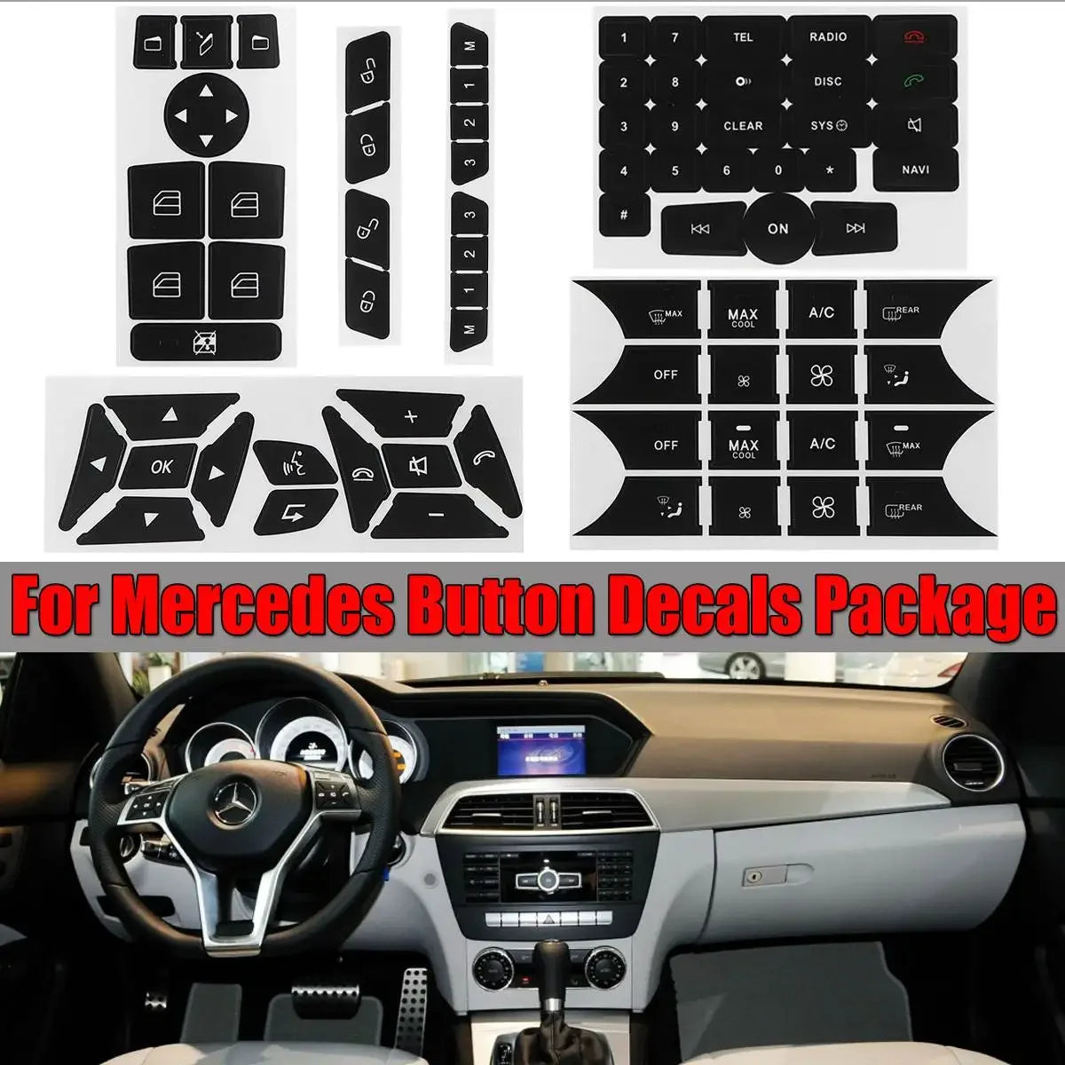 Car Steering Wheel A/C Door Lock Button Repair Sticker Decals Stickers for Benz GLK350 C Class CLS C218 W172 W204 W212 W218 W207