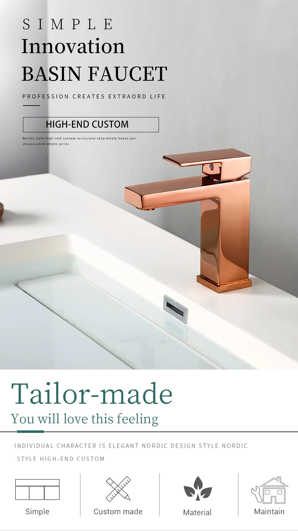 Bagnolux Rose Gold Single Hole Deck Mounted Brass A Handle Cold Hot Mixer Sink Tap Basin Water Tapware Bathroom Faucet