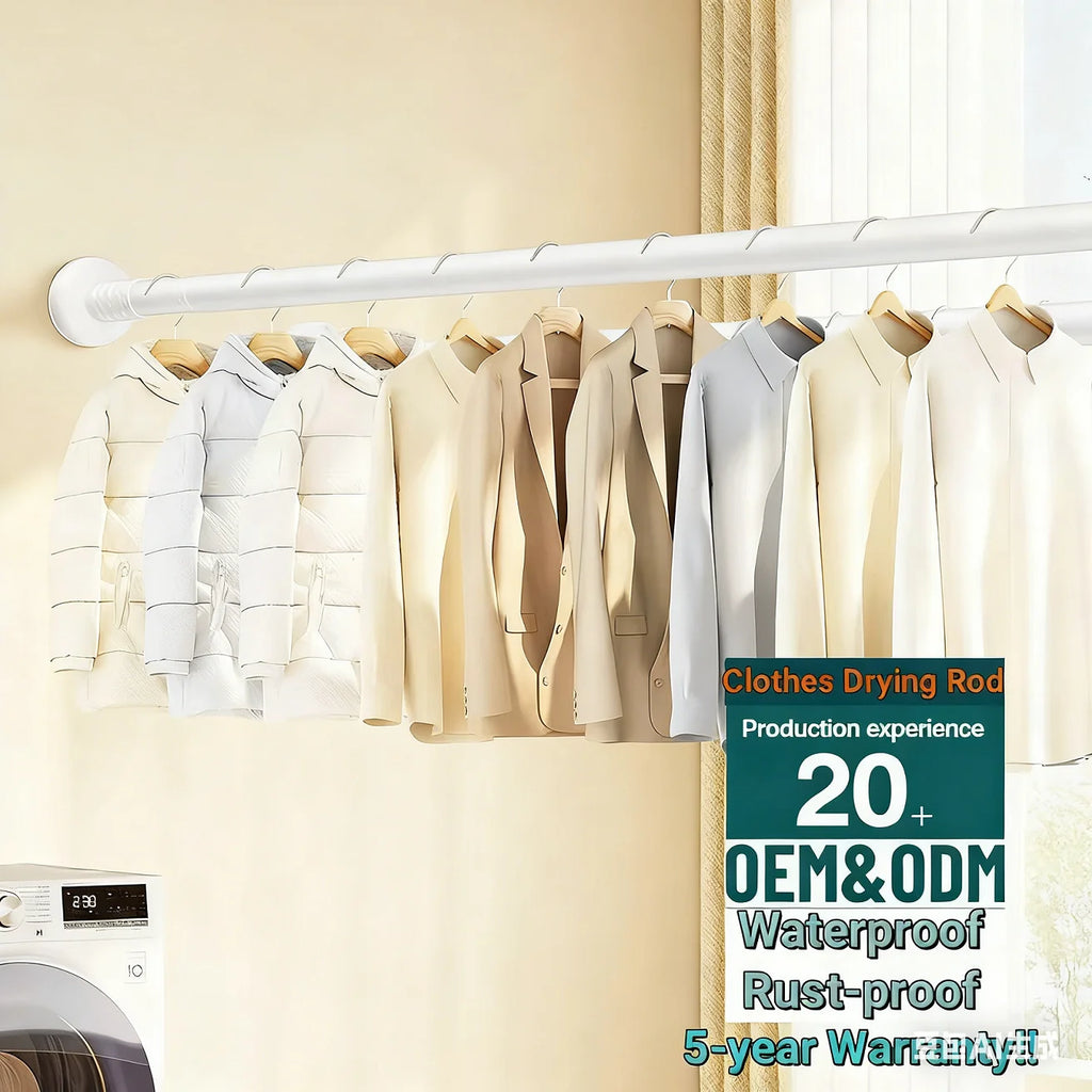 Clothes Shower Curtain Rod Nail-Free Extendable Non-damaging Wall Retractable Suction Cup Telescopic Drying Rack