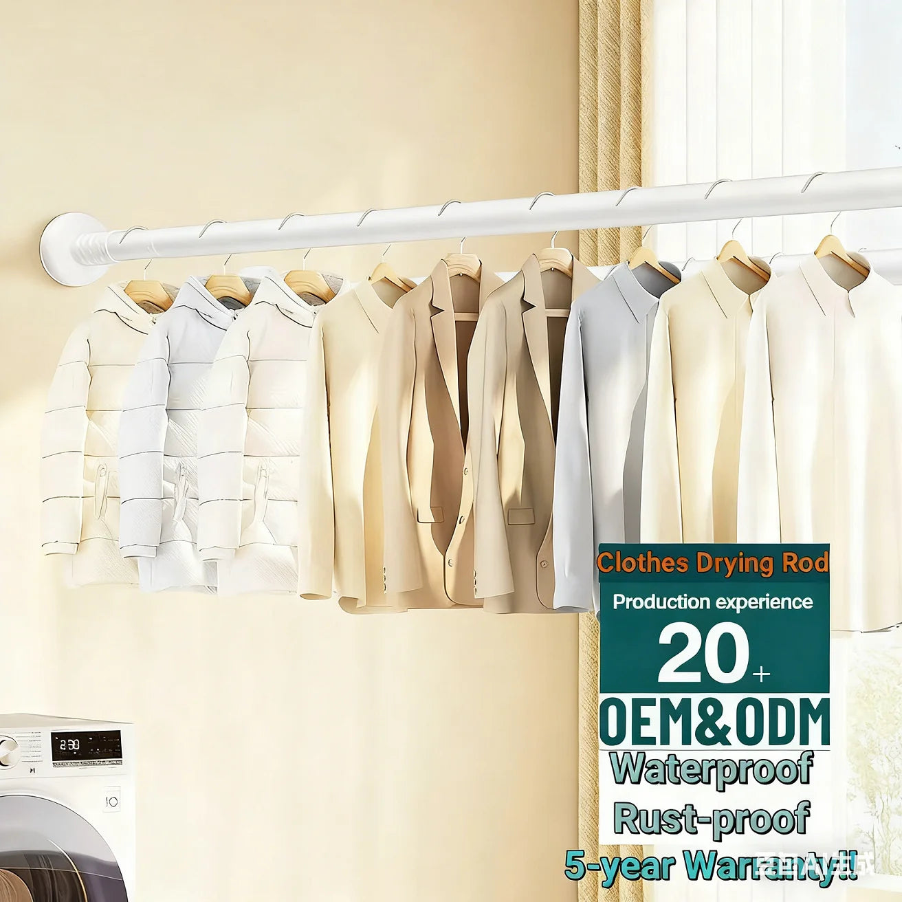 Clothes Shower Curtain Rod Nail-Free Extendable Non-damaging Wall Retractable Suction Cup Telescopic Drying Rack