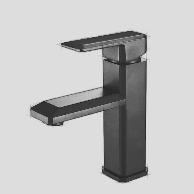 Matte Black Modern Single Hole Ceramic Bathroom Faucet Brass Hot/Cold Basin Mixer with Metered Flow