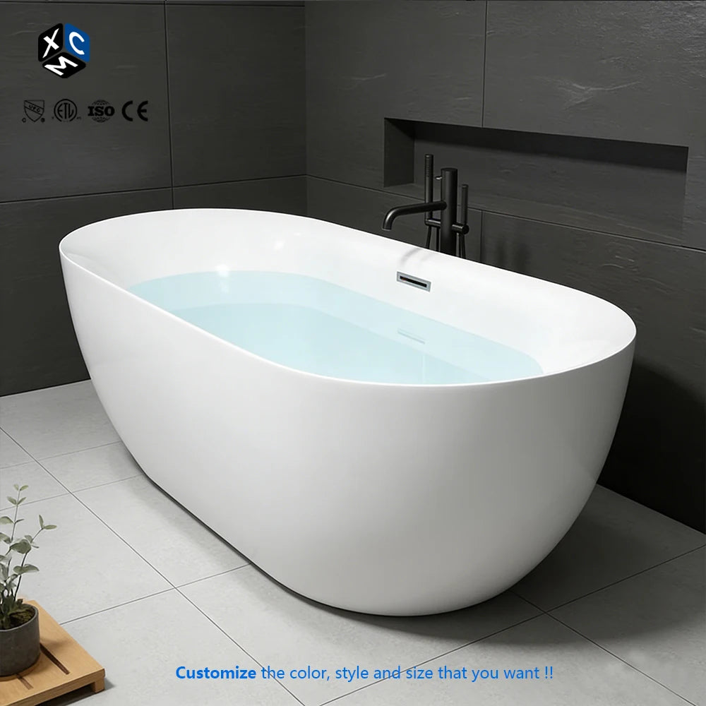 Factory Hot Sale Hotel Apartment Durable Seamless Modern Design Eco-Friendly Acrylic Freestanding Tub Hand Shower Soaking