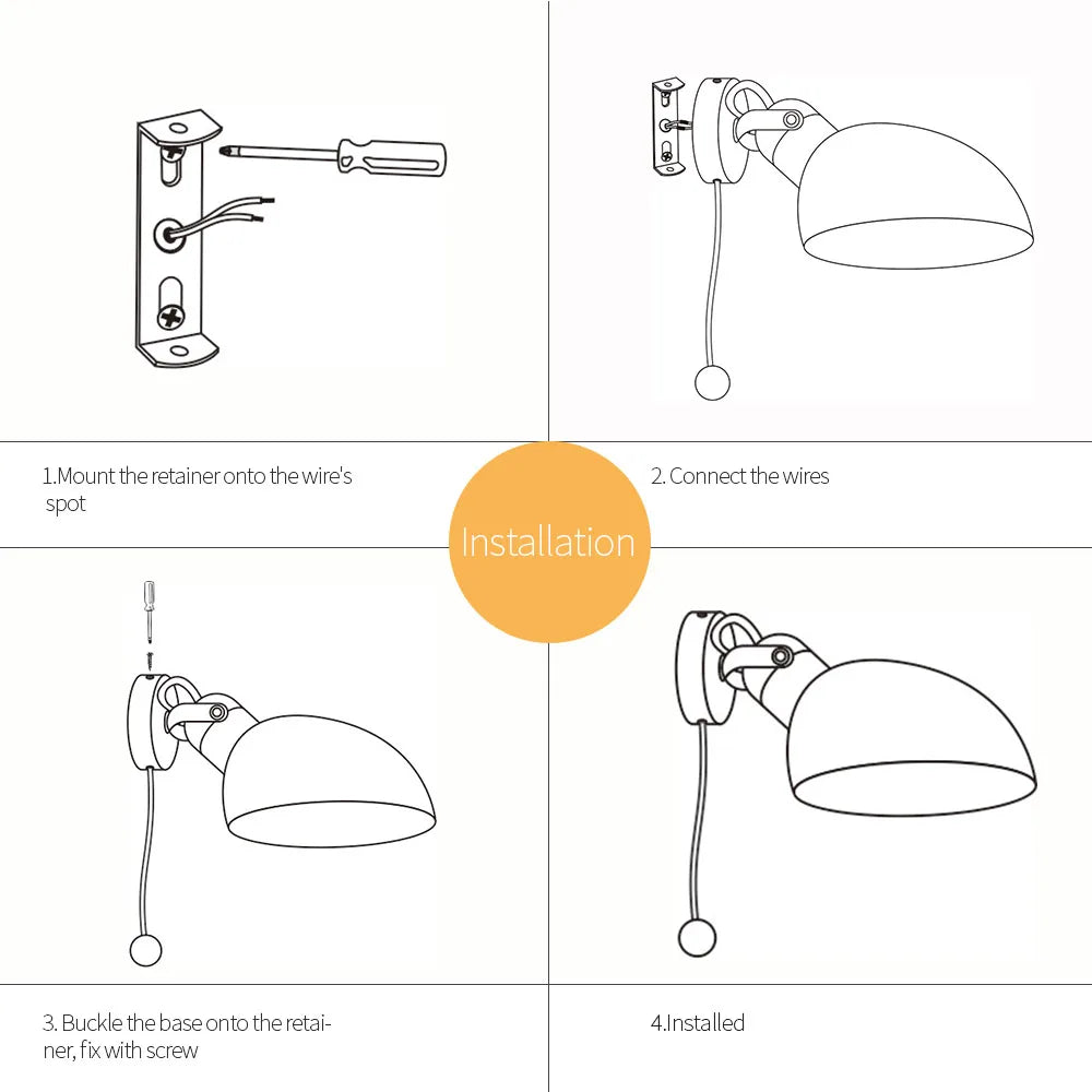 LED Wall Light Replaceable E14 Bulb With Pull Chain Switch Matte Metal Directional Wall Lamp For Bedside Living Room Hotel