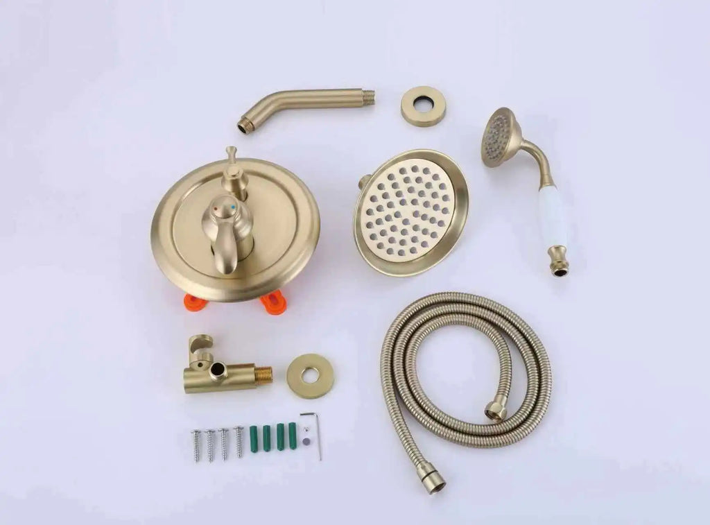 Homein Brushed Gold Double Handle 2-Function Brass Concealed Shower Set, CUPC Certified Pressure Balance Shower System