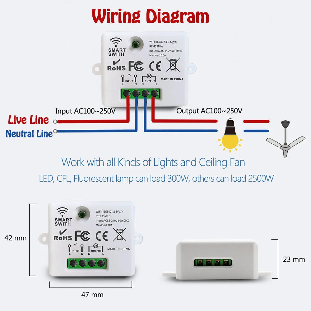 Mini WiFi Light Switch Timer Wall panel switch RF 220V Controller Tuya Smart Life APP Control Work With Alexa for Home Appliance