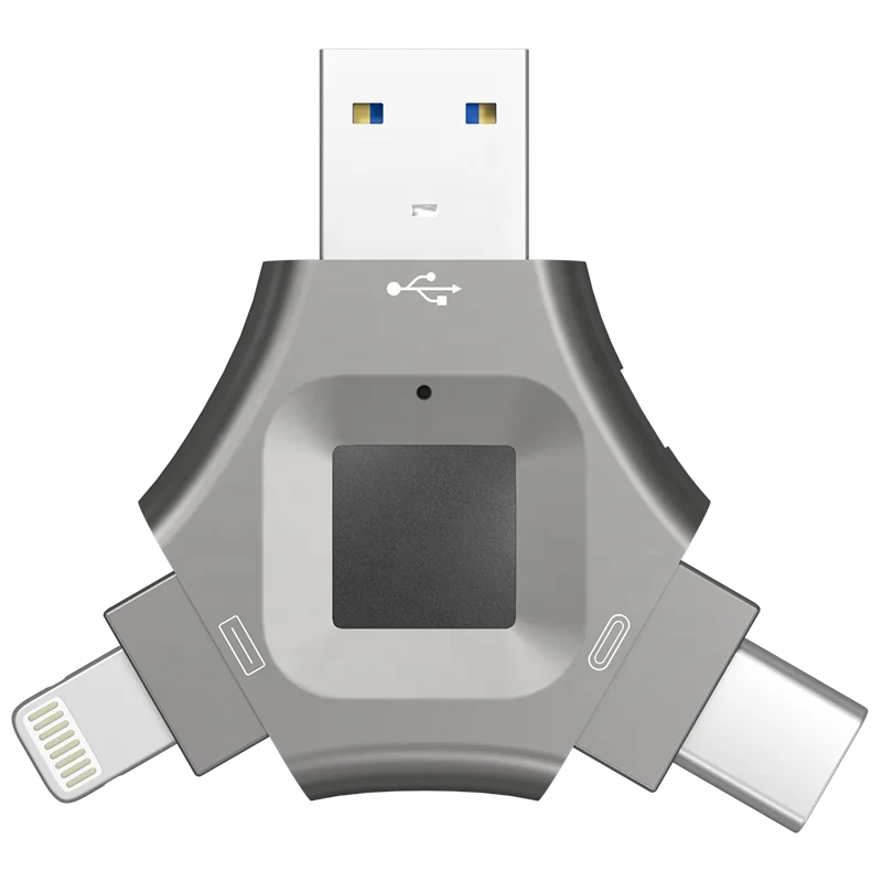 3 in 1 High Tech Security Usb Fingerprint Reader 64GB 128GB 256GB 512GB Secure Pen Drive Encrypt Fingerprint USB Flash Drive