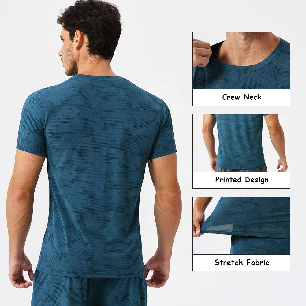 Men's High-quality Short Sleeved T-shirt Custom Logo 87%Nylon 13%Spandex Muscle Fit Moisture Wicking T Shirt for Men