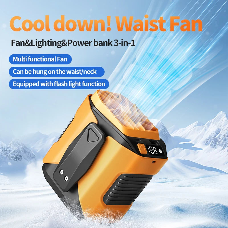 Turbo Waist Fan 6000mAh Rechargeable Portable Cooling Fan Hands Free Clip Fan High Speed Air Circulator for Camping Work
