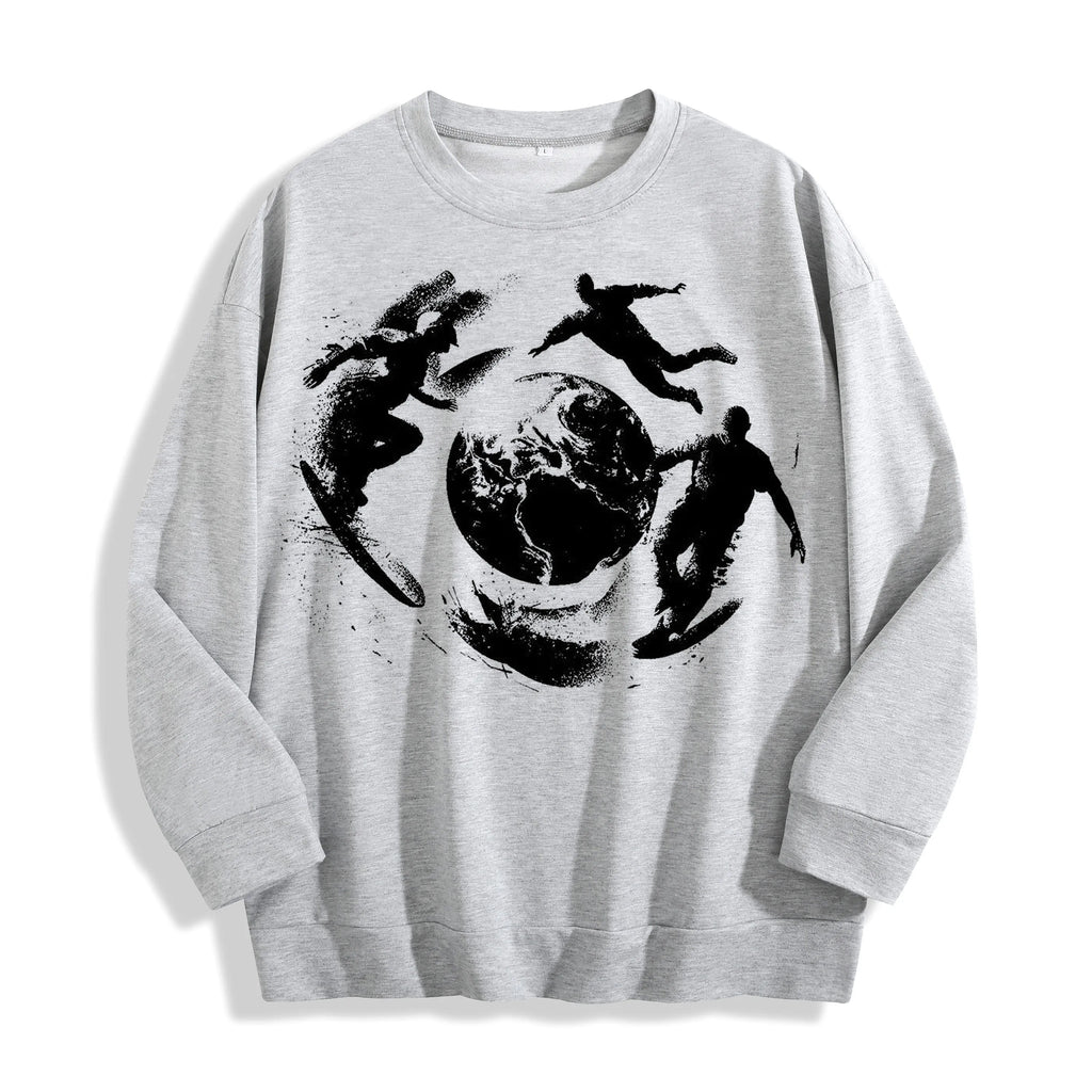 Surrealist Skate Globe Graphic Crewneck Sweatshirt, US Warehouse, 6 Colors
