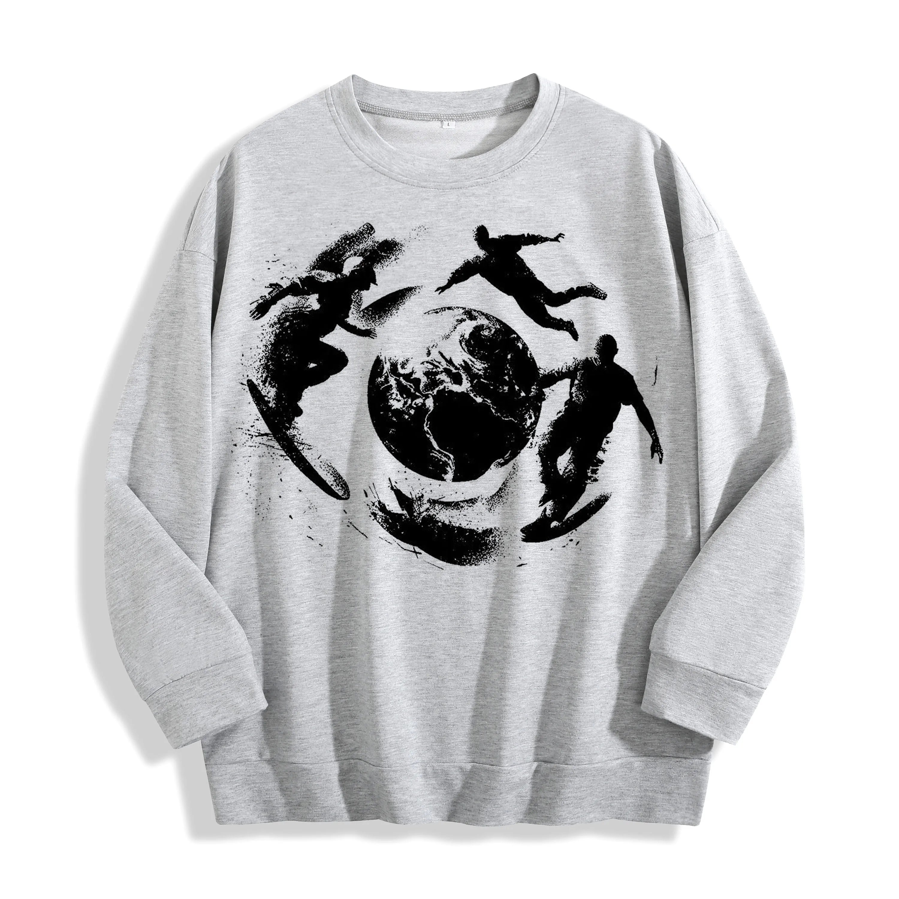 Surrealist Skate Globe Graphic Crewneck Sweatshirt, US Warehouse, 6 Colors