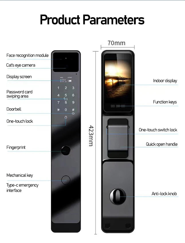 2026 Tuya 3D Face and Palm Recognition cat Eye Visibility Semiconductor Fingerpint Smart Door Lock Working with Smart Life App
