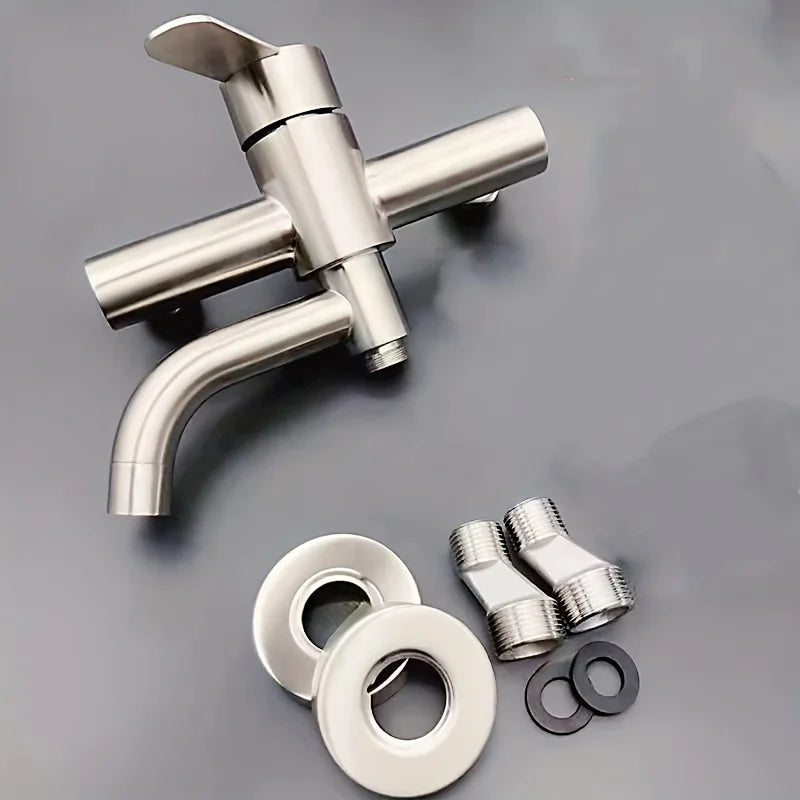 Modern Stainless Steel Wall-Mounted Bathroom Faucet Brushed Hot & Cold Rotate Spout Ceramic Valve Core Bathtub Shower Mixer Tap