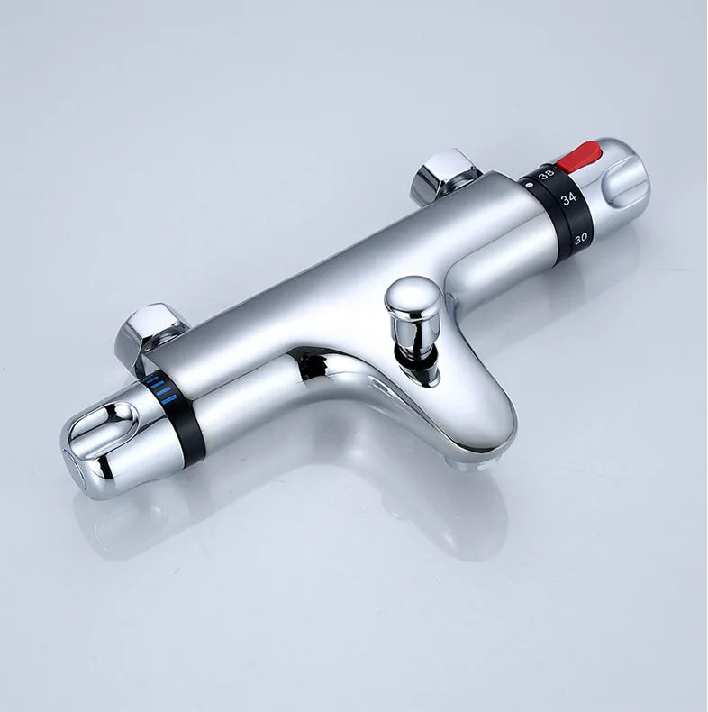 Dual Handle Brass Thermostatic Valve Concealed Hot Cold Shower Faucet Set Soft Spray Polished Chrome Finish