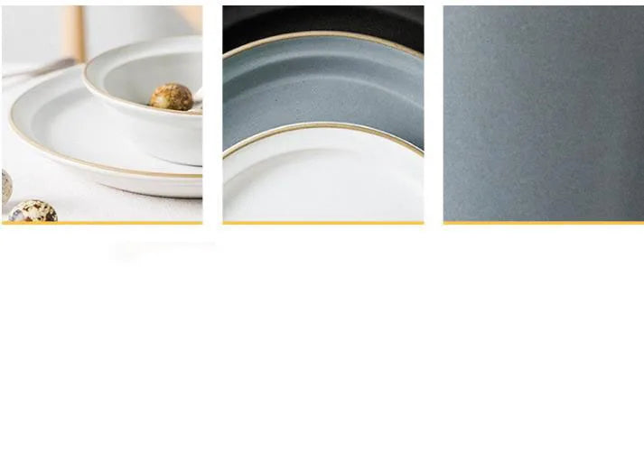 LingAo-Nordic Style Ceramic Household Bowl, Plate, Dish, Chopsticks, Tableware Combination Set