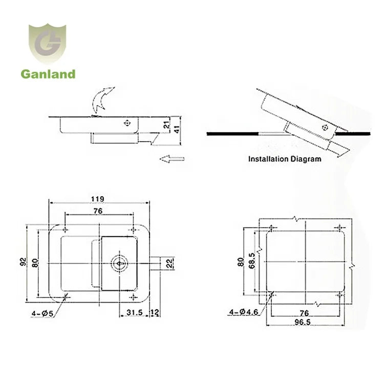GL-12116  Length 119mm Weight 0.4kgs Polished 304 Stainless Steel Toolbox Latch Truck Door Lock Truck Paddle Handle Locks