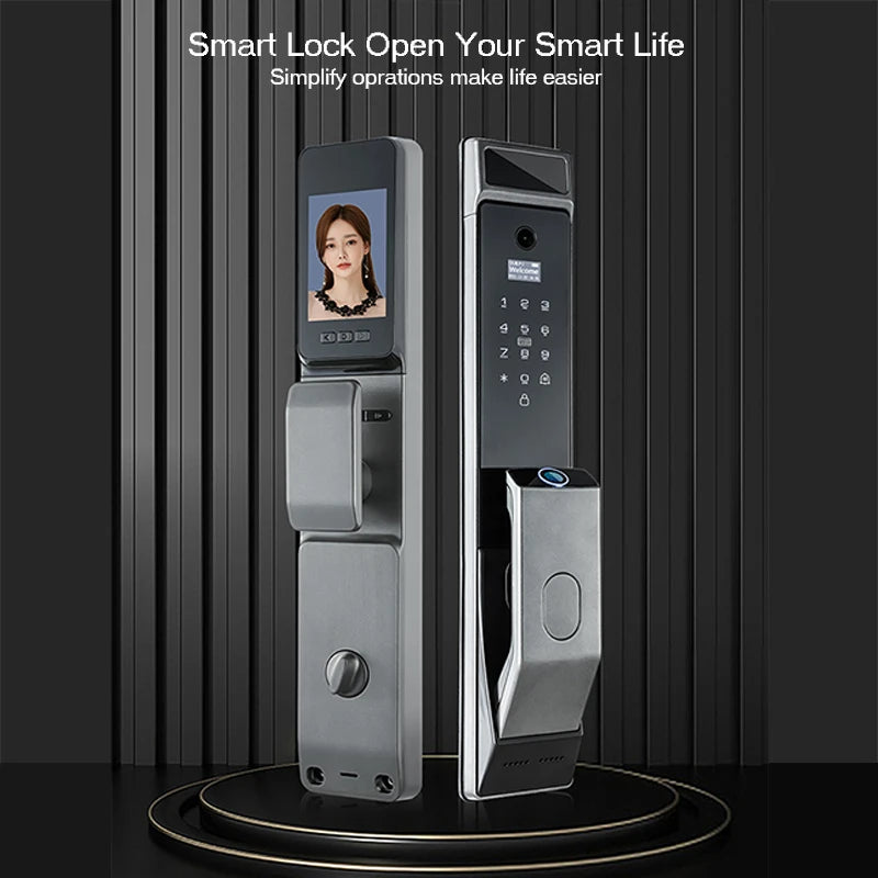 Taichen Fully Automatic Face  Smart Door Lock Camera Fingerprint Password Card Key Unlock  WiFi Door Lock