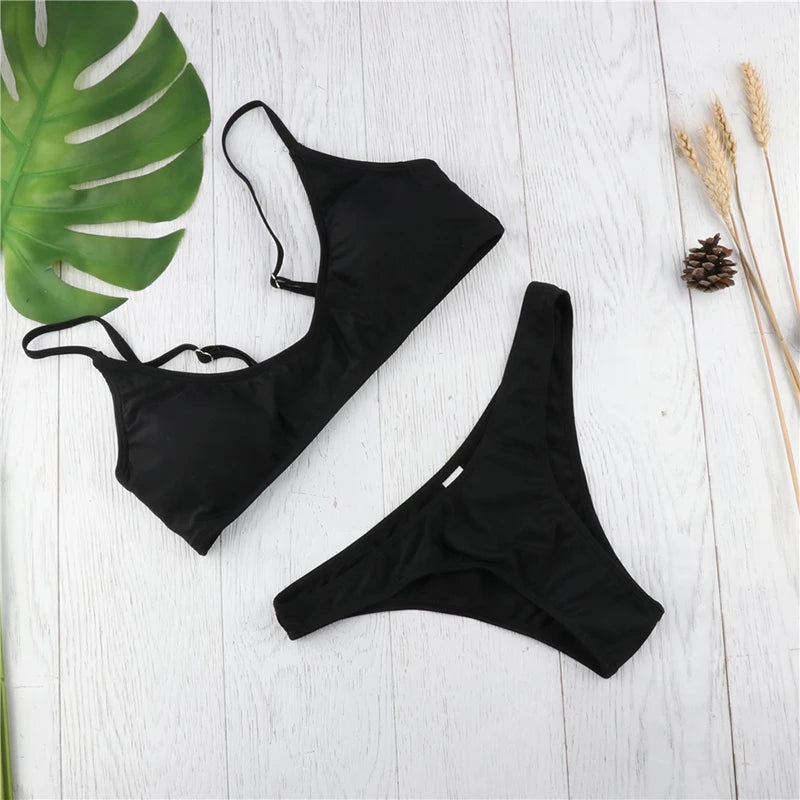 Brazilian Bikini 2022 Bathing Suit Women Swimsuit Plus Size Solid Swimwear Sexy Bandeau Bikini Set Push Up Maillot De Bain Femme