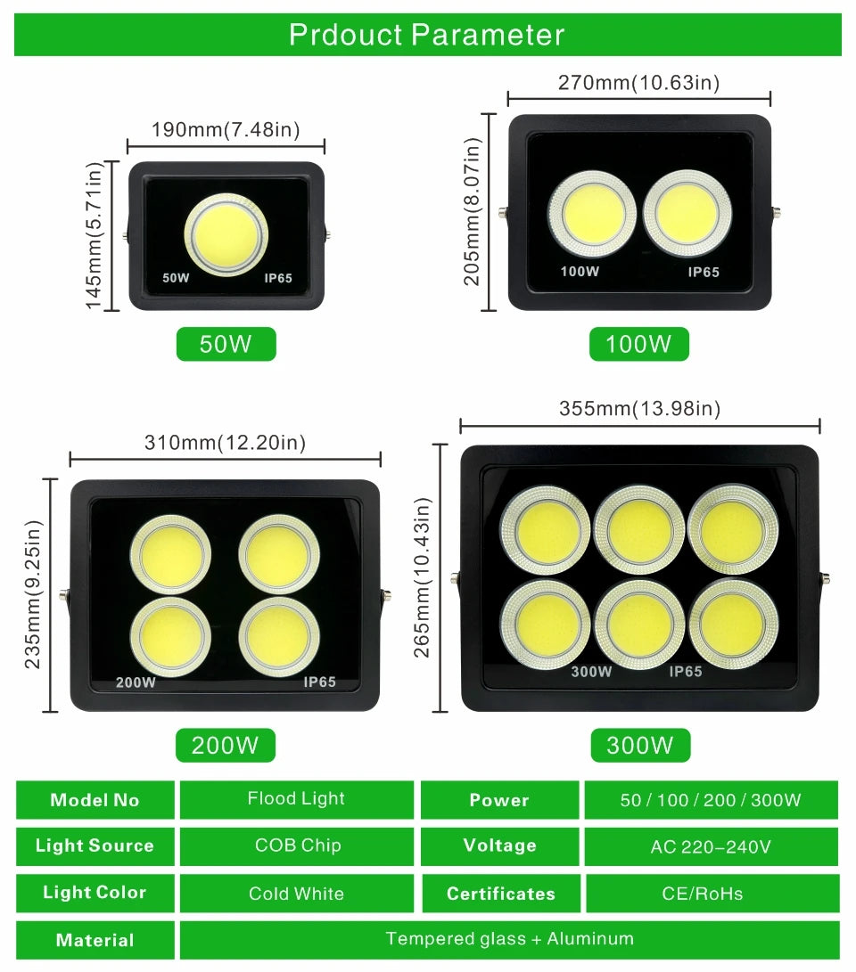 LED COB Floodlight 300W 200W 100W 50W Flood Light Outdoor Lighting 220V Spotlight IP65 Modern Waterproof Outdoor Led Garden Lamp