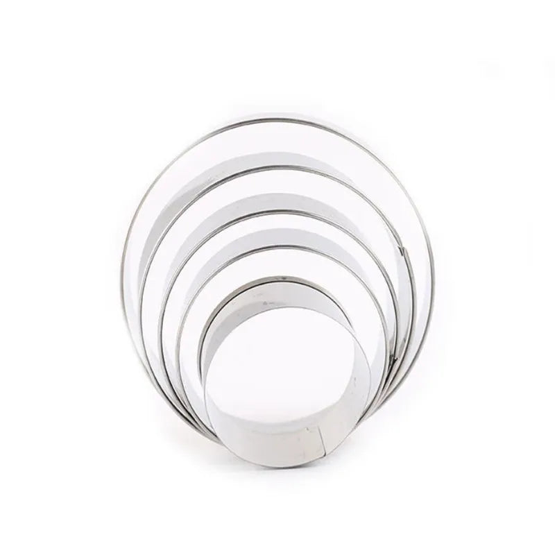 Stainless Steel Biscuit Mould Portable Round Shape Cake Fondant Mold Kitchen Gadgets Baking Accessories Cookie Cutter 5Pcs