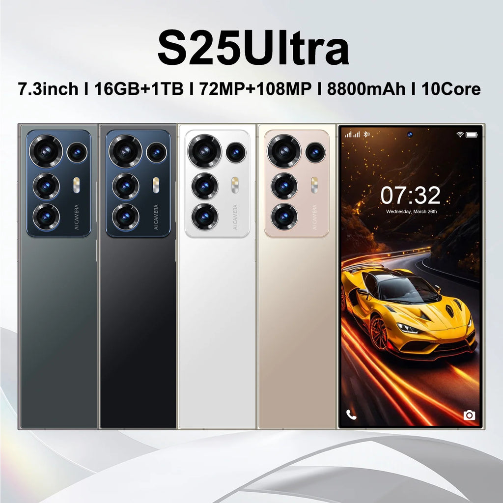 S25 ULTRA 5G Smartphone 7.3 Inch HD Screen 8800mAh Battery 108MP Camera DecaCore Phone CPU MTK Processor LTE CDMA Mobile Phones