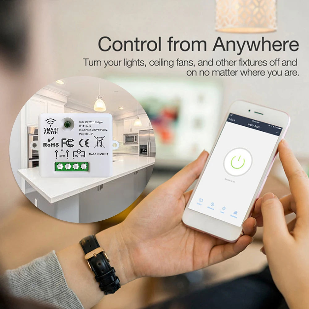 Mini Module WIFI Tuya Smart Light Switch Wall Panel Push Button Switch 433MHZ Wireless Electrical Home Remote Control 220V 10A