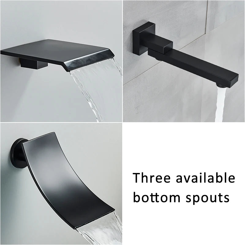 Luxury Black LED Thermostatic Shower Faucet Large Rain Waterfall Shower System Button Control Thermostatic Mixer Tap Bath Shower