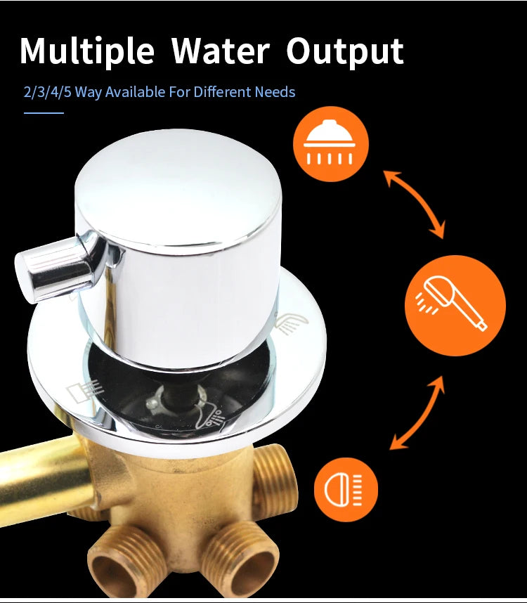 New Triple Handle Thermostatic Brass Shower Faucet Shower Room Auto Thermostatic Control Valve Mixer Tap  2/3/4/5 Way Diverter