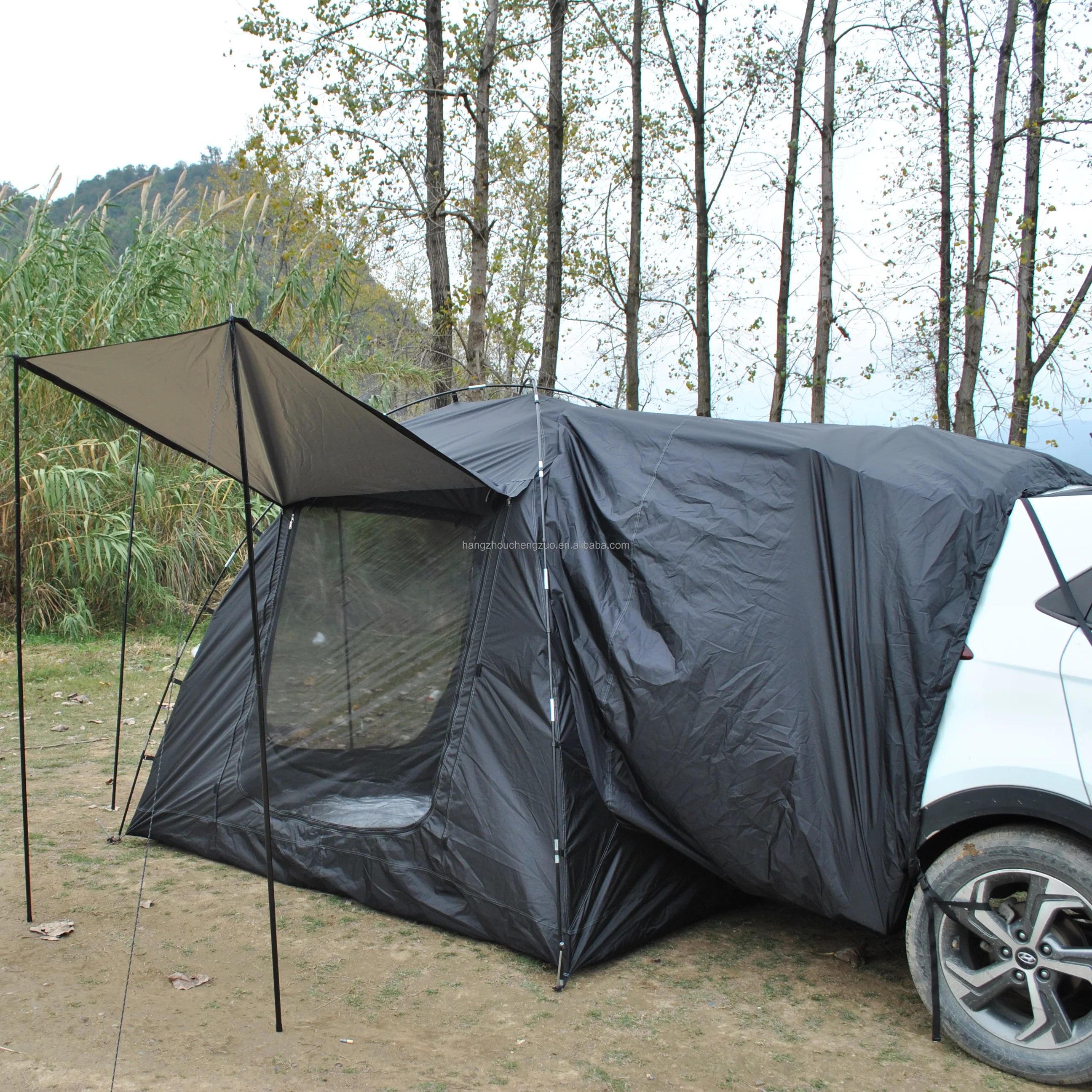 6-Person Size Car Rear Tent with Four Large Window Car Tailgate Tent Back SUV Tent with Large Awning, 6 Person Trunk Tent