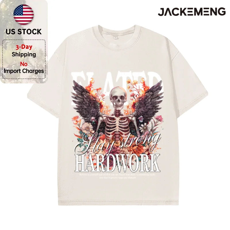 Oversized Vintage Retro Gothic Skeleton Streetwear Print Tshirt USA Stock Wholesale Y2K Casual Tee