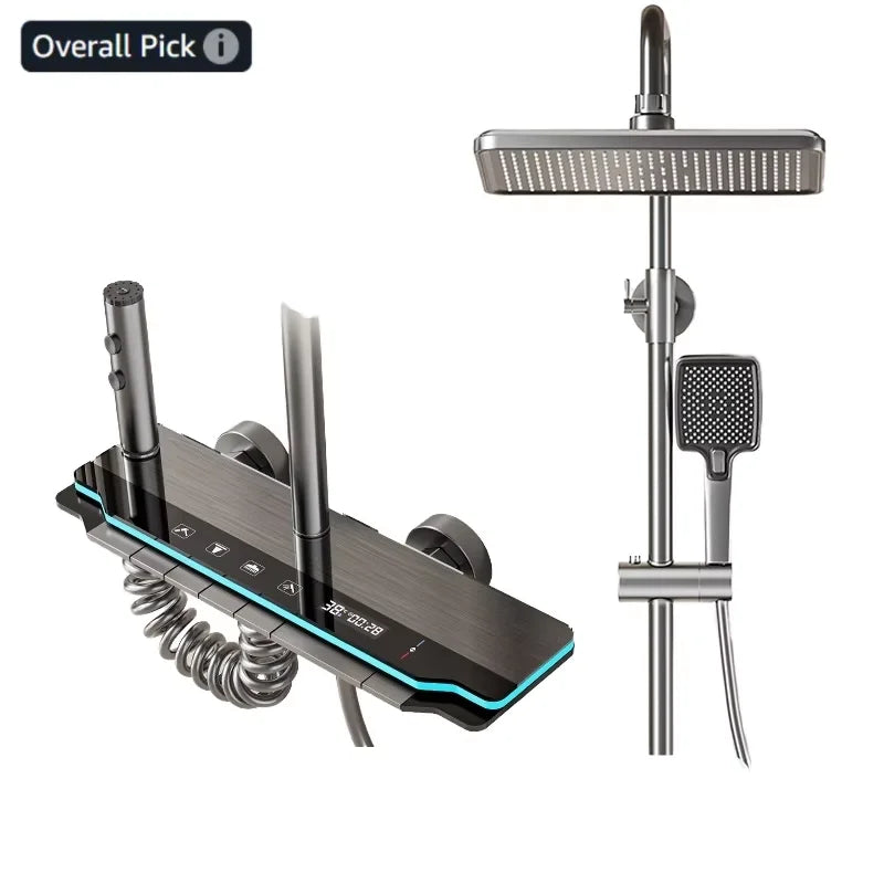 2026 New  Factory Price Shower System Digital Display Shower Faucet Set Space Aluminum Wall Mount Piano Keys Rain Shower Set