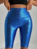 Shiny Purple High Waist Leopard Print Anti-Wrinkle Vintage Canvas Biker Shorts Women Regular Fit Zipper Closure for Wash