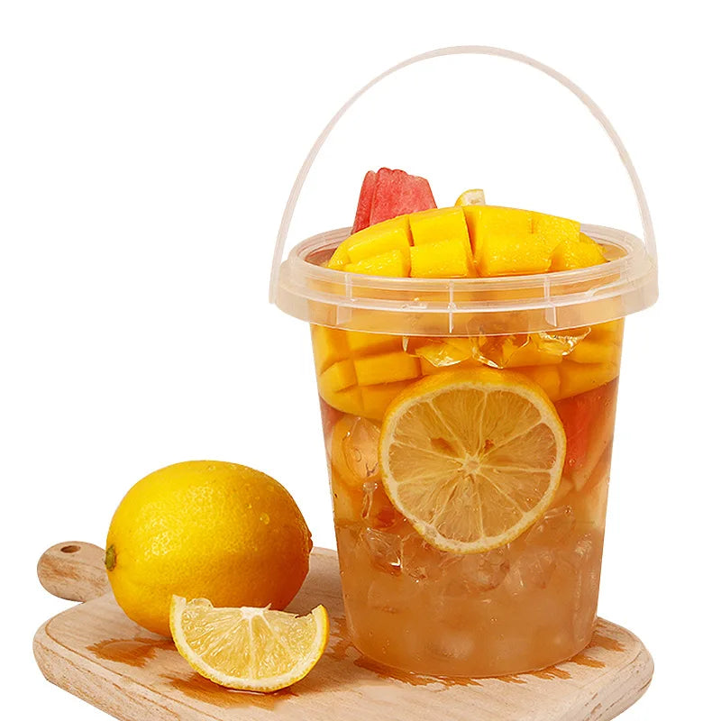 500ml Hard PP Plastic Disposable Fruit Punch Cup Custom Printing Fruit Tea Packing Bucket