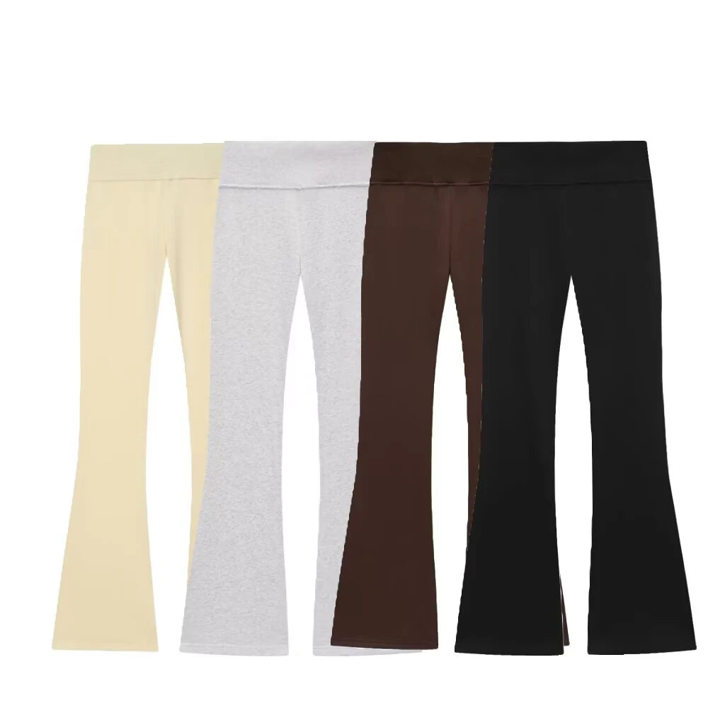 PB&ZA Women 2025 Autumn New Chic Fashion Elastic Waist Horn Pants Vintage High Waist Female Trousers Mujer