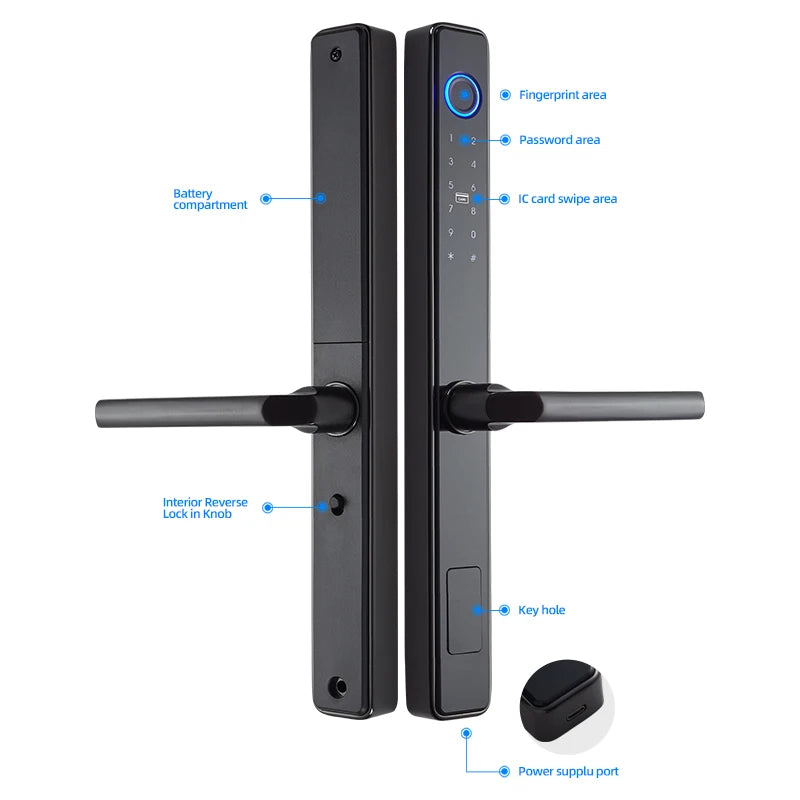 Stainless Steel European Standard Smart Lock Outdoor Waterproof Fingerprint Lock Narrow Frame Door Aluminium Alloy Door Lock