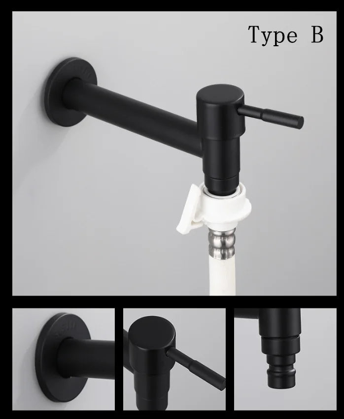 Wall Mounted Faucet Single Cold Sink Tap Black Water Tap for Bathroom Washing Machine Sink Mop Pool