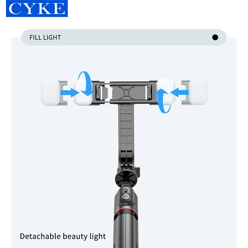 CYKE 3 in 1 Double Fill Light Extendable Bluetooth Tripod Selfie Stick Stand for Phones Palo De Selfie Tripod L12d